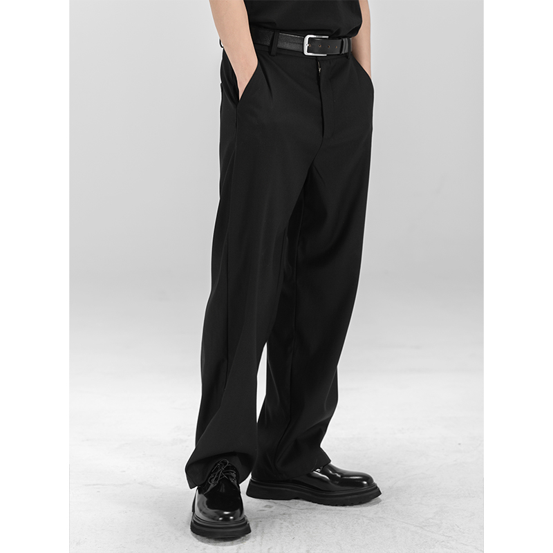 Rustynaill原创宽松小众高级垂坠感无褶休闲黑色宽松直筒裤西装裤