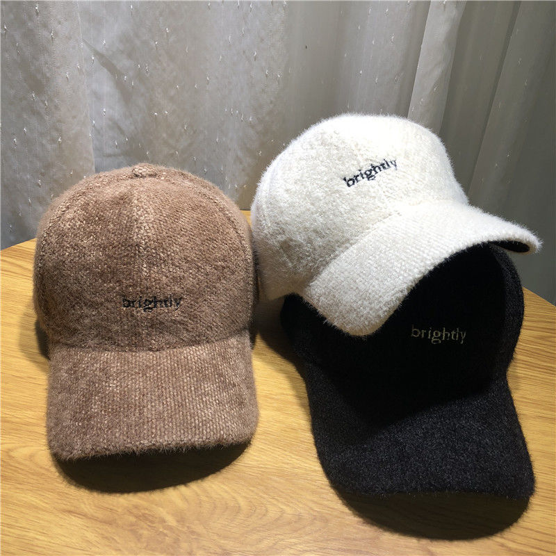 韩版加厚保暖兔毛混纺棒球帽子女秋冬天绣字母时尚潮流保暖鸭舌帽