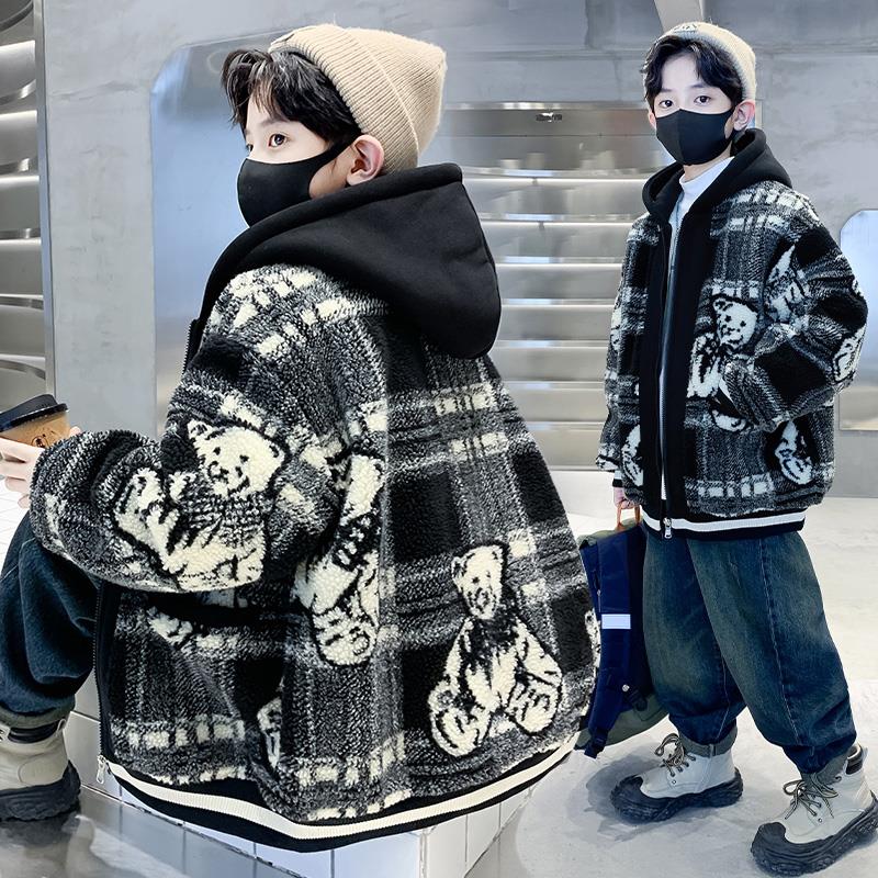 巴拉巴拉男童毛毛衣外套秋冬款2023新款儿童冬装加厚羊羔绒中大童