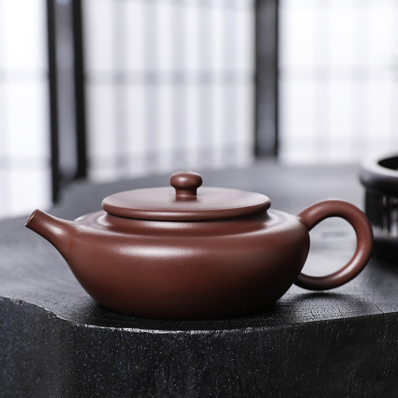 正宗宜兴半手原矿老紫泥袍扁承家用茶壶茶器紫砂壶泡茶壶功夫茶壶