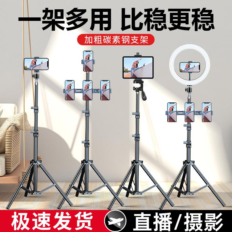 手机直播支架带补光灯ipad平板支撑架多功能落地式便携摄影三脚架