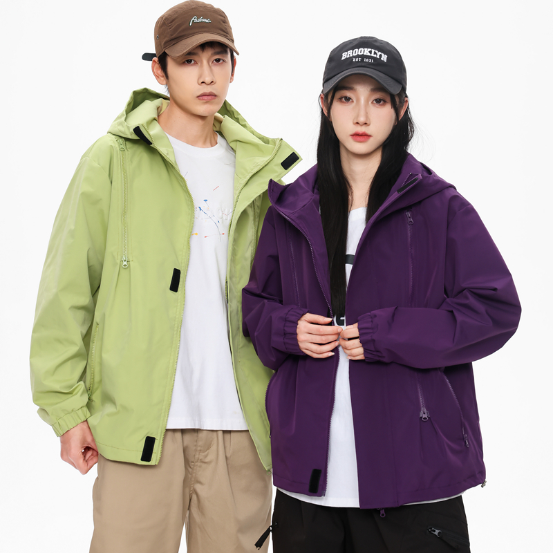 情侣简约时尚户外休闲连帽三防多拉链冲锋衣登山户外冲锋衣8008