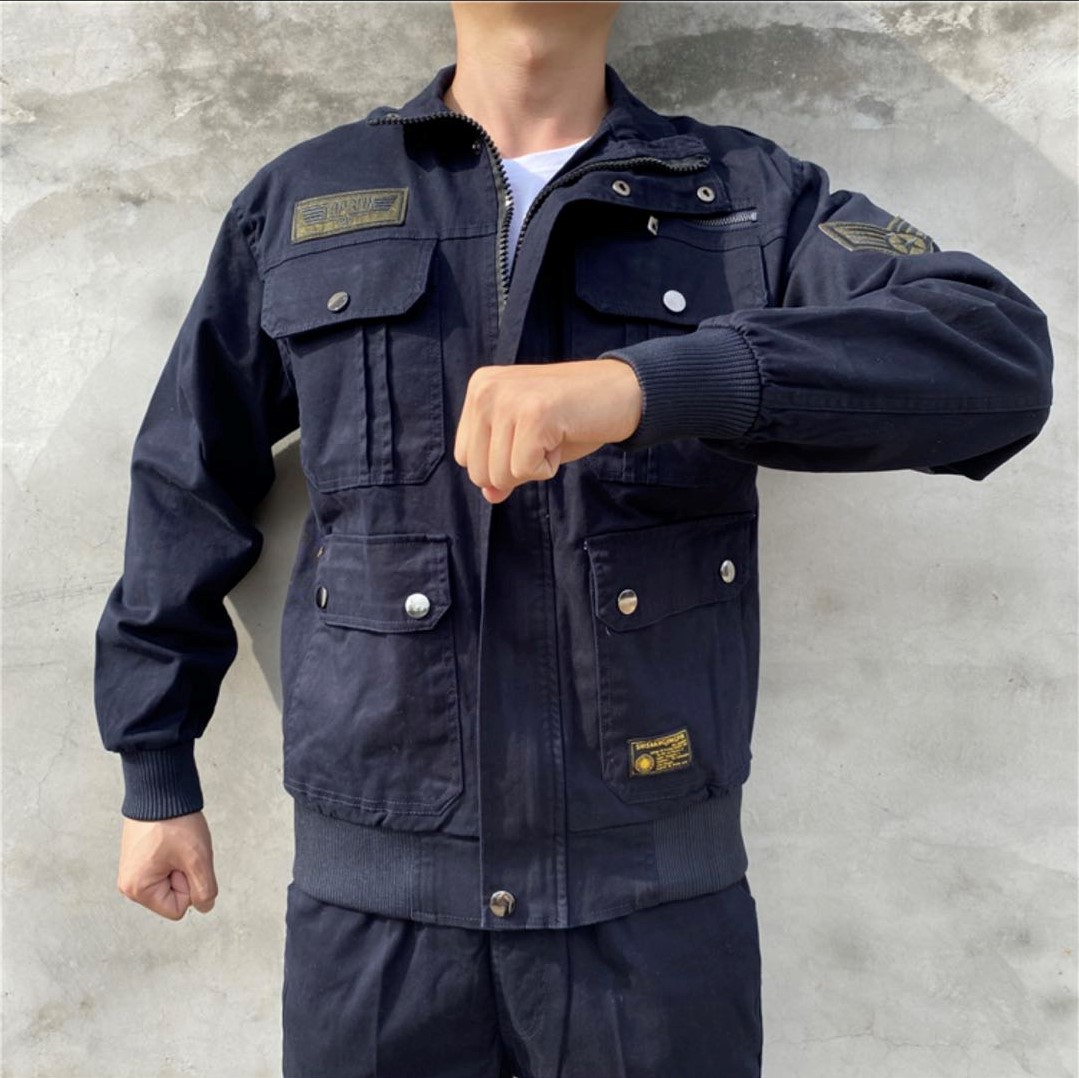 华852藏蓝春秋款弹力工作服套装男士耐磨长袖拉链耐脏工作服迷彩