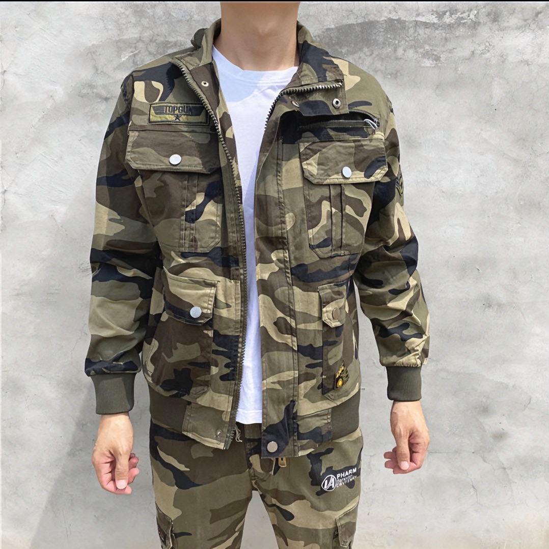 华852春秋款迷彩弹力休闲耐磨耐脏工装户外工作服套装