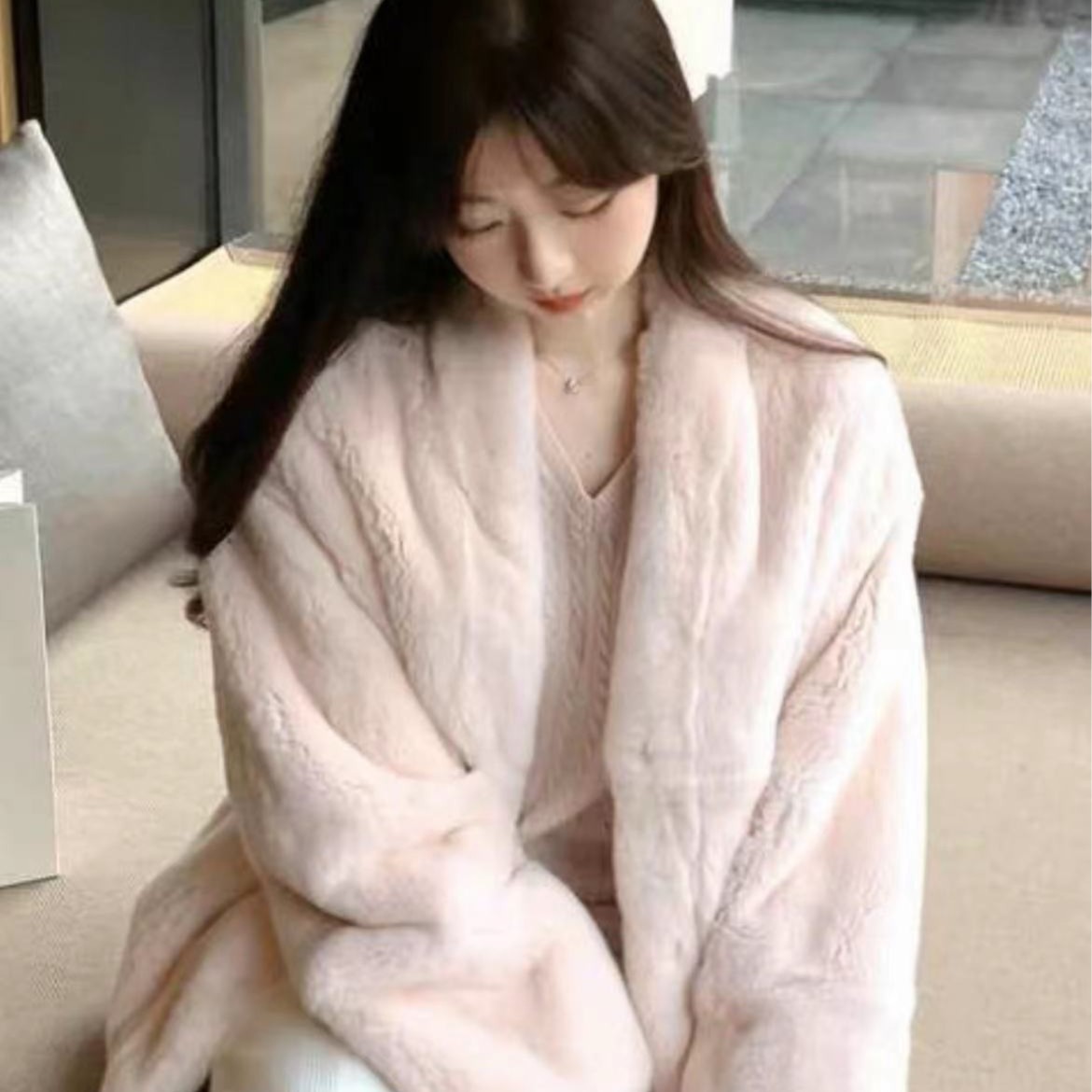 休闲韩版獭兔整外套女冬季新款中长款皮毛一体（以直播间为准）