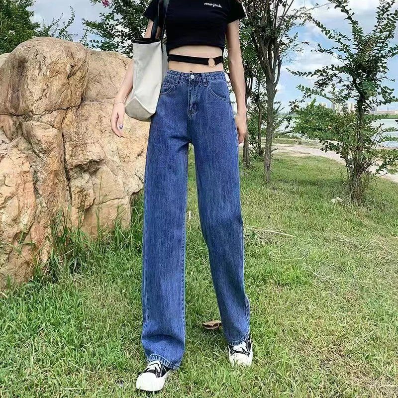 韩单正品高货窄版阔腿牛仔裤