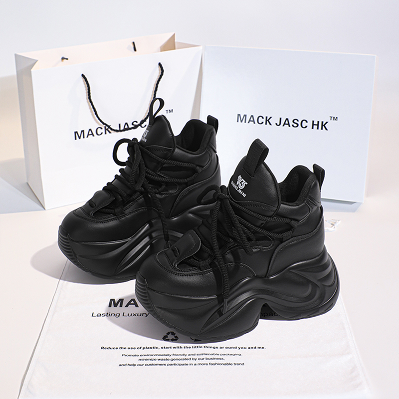 香港真皮鞋子2025春季新款松糕百搭厚底小个子内增高运动老爹鞋女