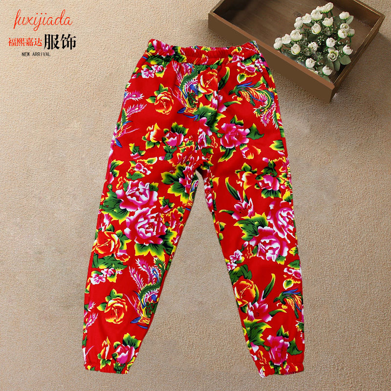 网红东北大花男童女童棉裤2024时尚潮流保暖加绒裤子童裤