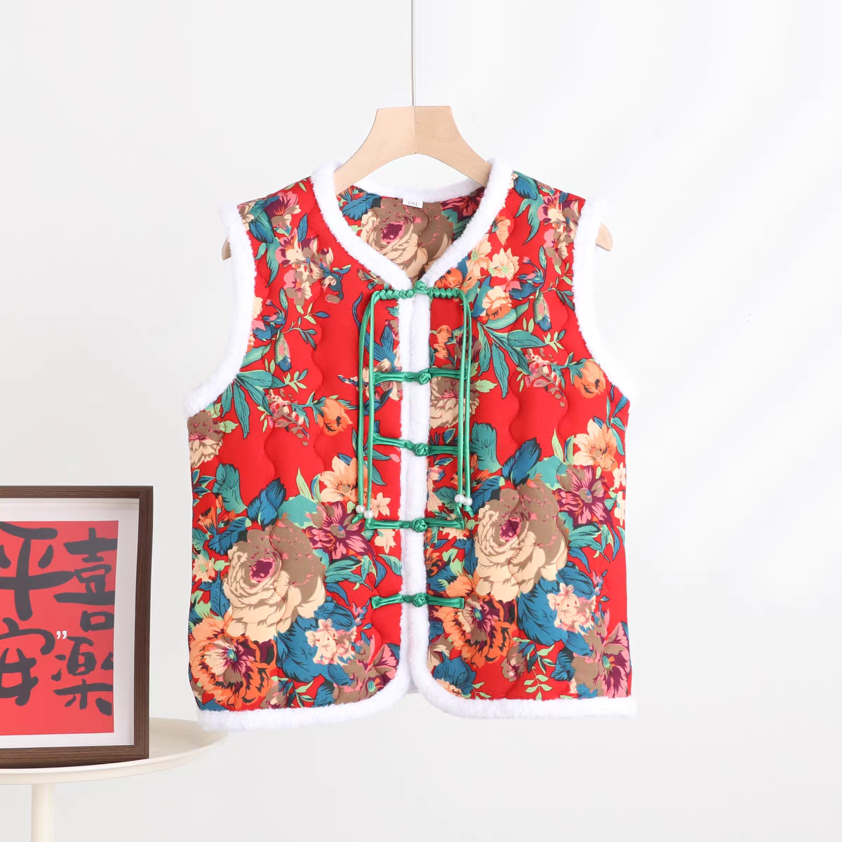 2025秋冬新款棉马甲女东北大花棉袄中式国风盘扣保暖背心碎花坎肩