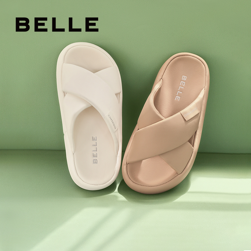 百丽休闲沙滩一字拖鞋女24夏新风感波粒舒适百搭居家拖鞋B1783BT4