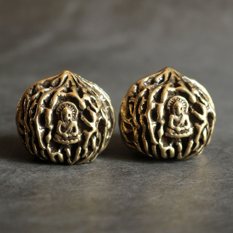 黄铜实心观音核桃健身球老年人保健手把玩件个性核桃金属手球练手