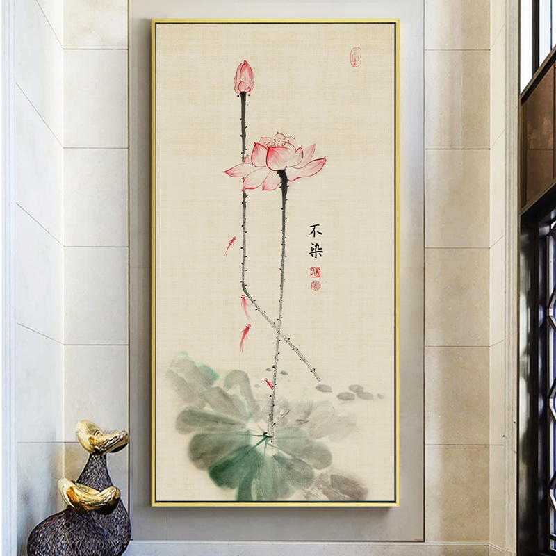 晶瓷不染荷花抽象三联画客厅装饰画沙发背景墙壁画简约