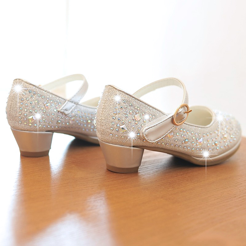公主鞋女童皮鞋新款礼服表演高跟鞋模特走秀鞋小主持人儿童水晶鞋