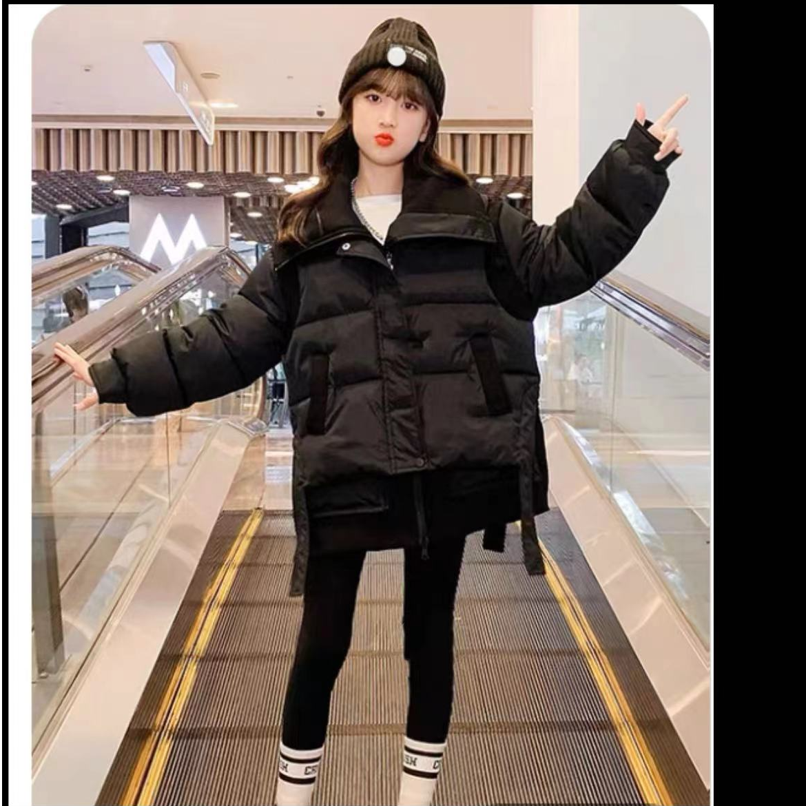 409213《黑》小涵家韩版儿童冬季休闲舒适日常时尚外套马甲两件套装