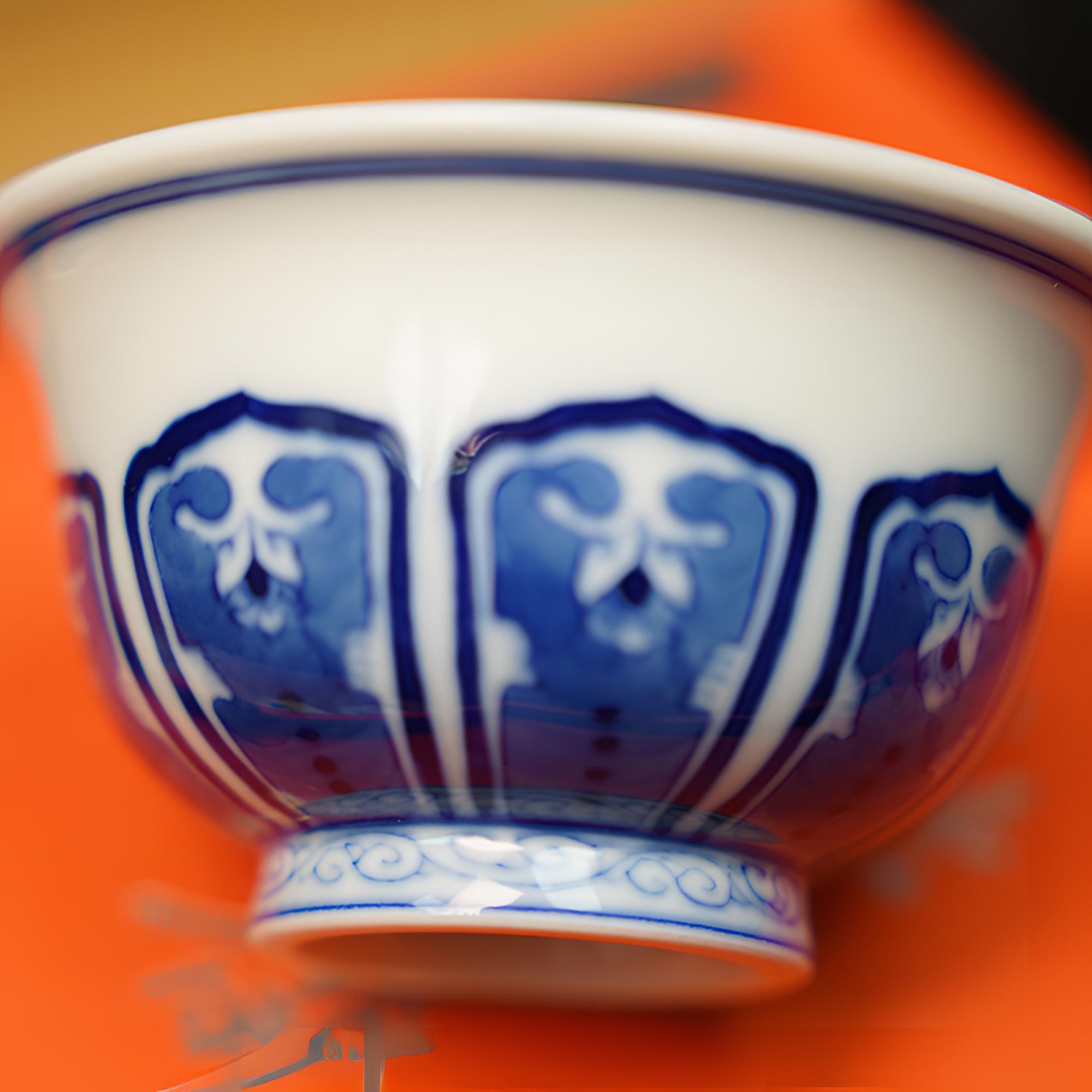 【拙存斋名窑】美玉雅製 宝相平沙落雁压手杯 景德镇手绘陶瓷茶具
