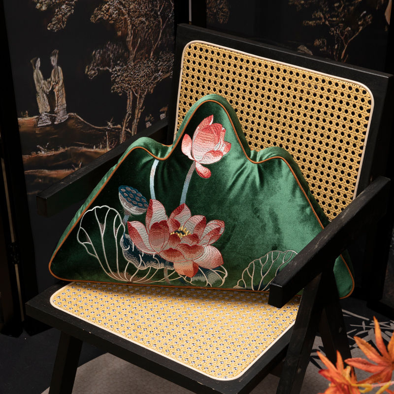 靠山枕新中式异形抱枕绒布材质经典刺绣荷花莲蓬国风创意定制