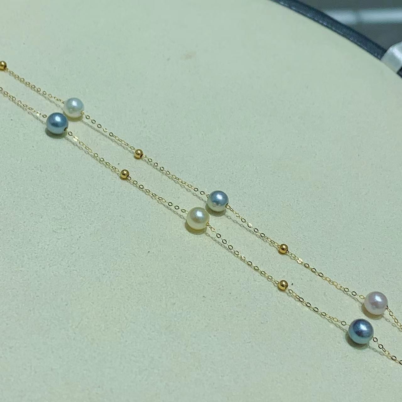 【豆芽推荐】海水AKOYA珍珠糖果色珍珠 18k金满天星混彩 强光项链