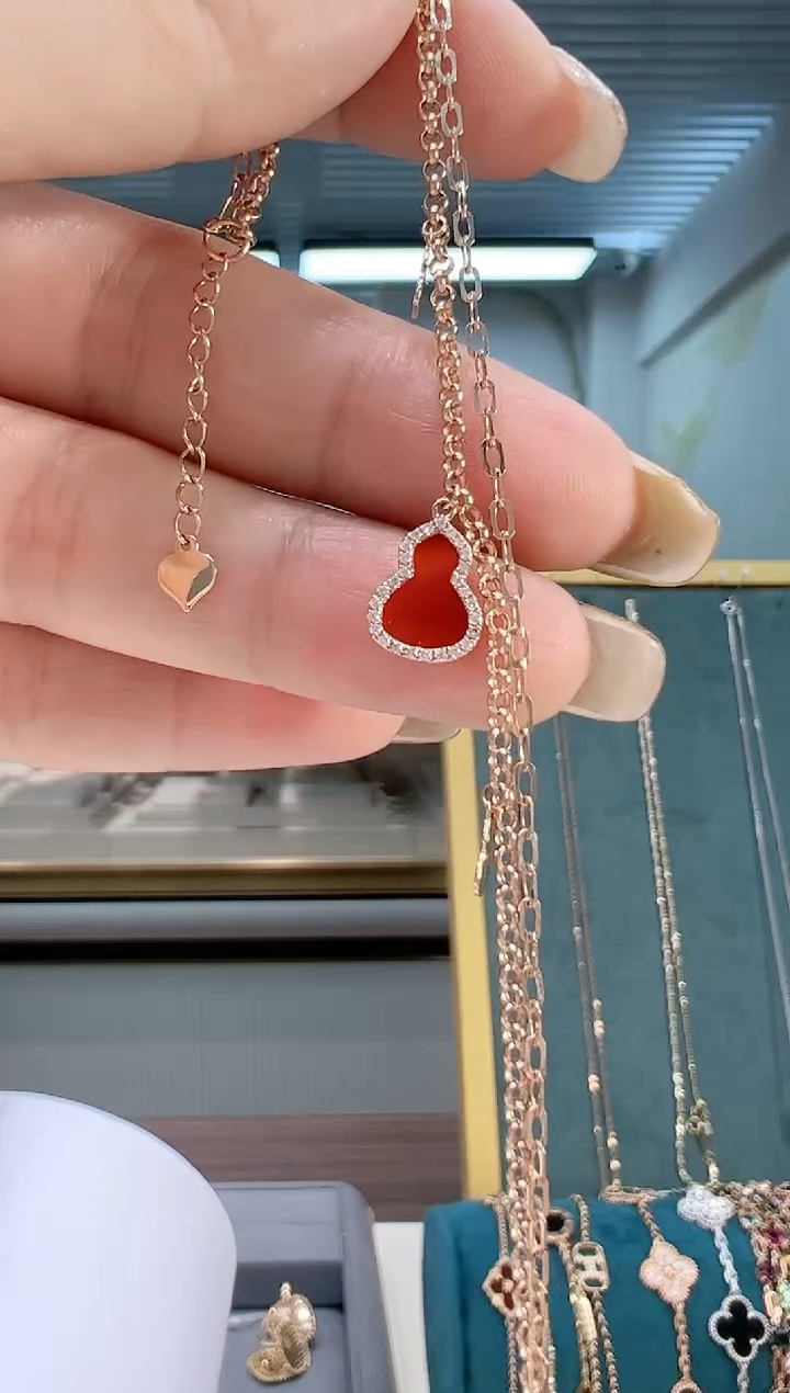 【闪购商品】钻石手链18K金镶嵌满钻红葫芦手链