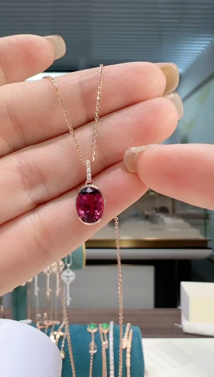 【闪购商品】石榴石吊坠(不含链)18K金镶嵌石榴石吊坠