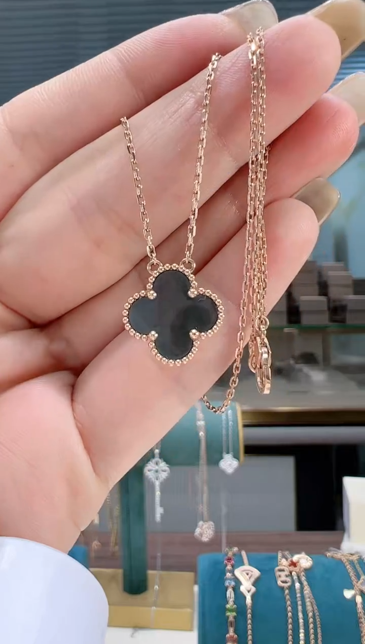 【闪购商品】贝壳（贝母）项链18K金镶嵌15mm灰贝四叶项链