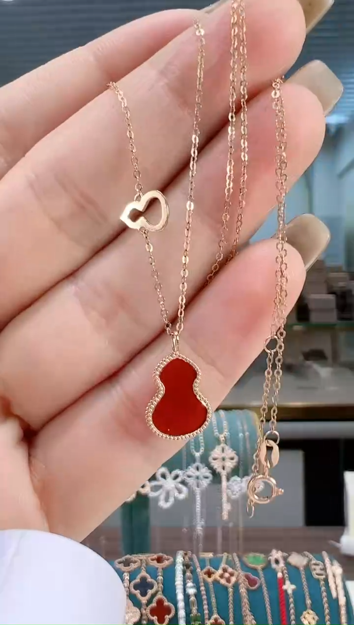 【闪购商品】玛瑙/玉髓套链18K金镶嵌红葫芦项链玫瑰金