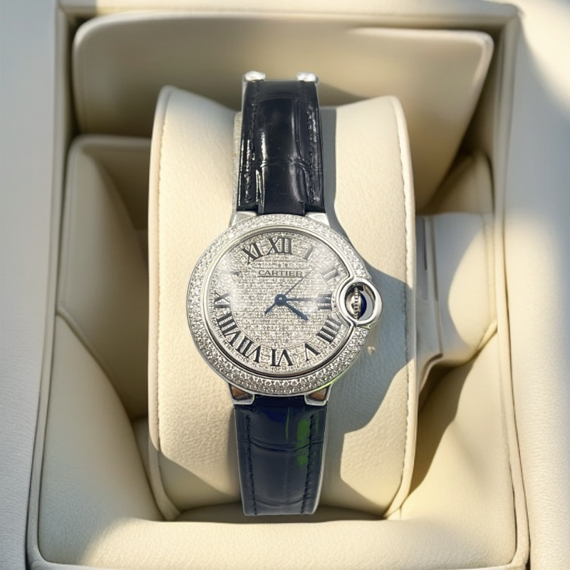 95新 Cartier/卡地亚 蓝气球系列/表径33mm/自动机械/后镶钻