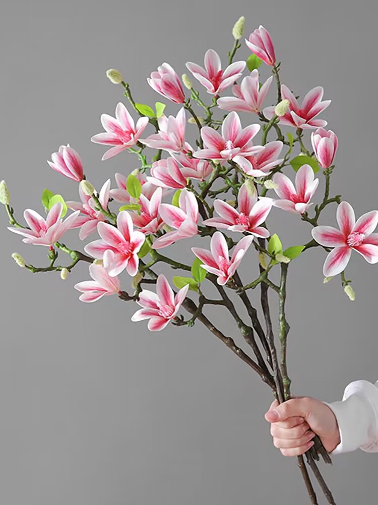 高档小玉兰仿真玉兰枝假花中式家居花艺摆件客厅装饰摆设婚礼摆放