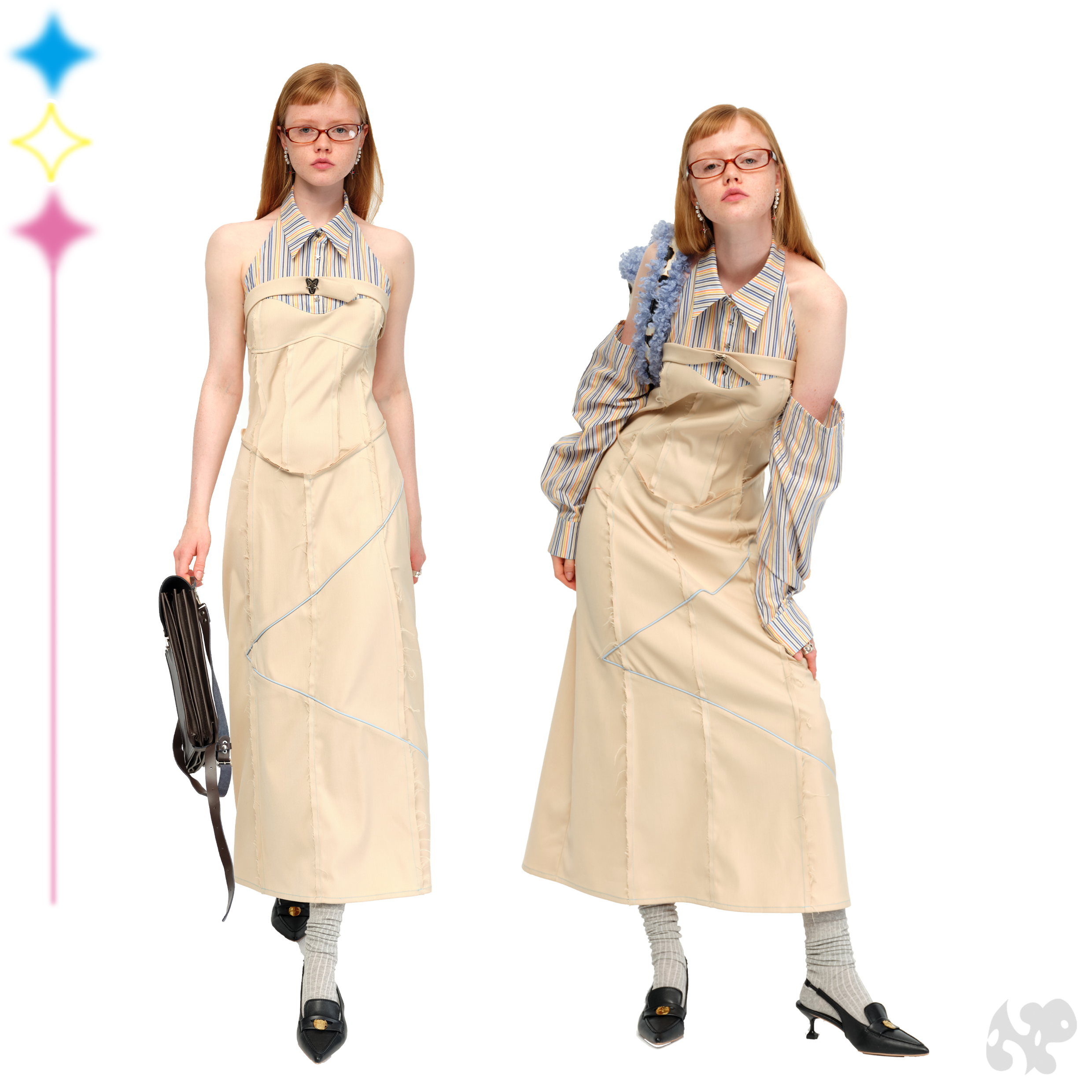 【自播】Next Passport金属星星扣挂脖彩虹条纹拼接连衣裙