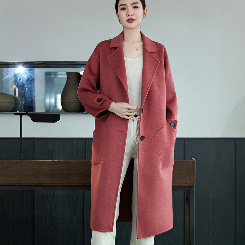 双面呢大衣女士2024年新款高级感秋冬季长款气质西装领毛呢外套