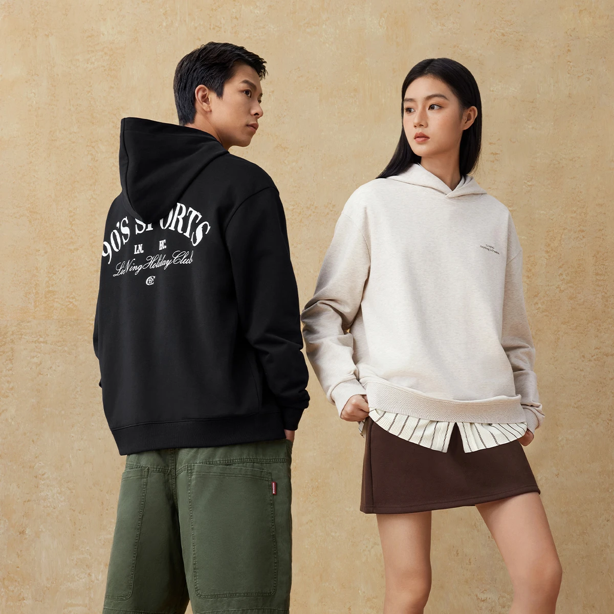 李宁卫衣男女新款复古宽松上衣情侣连帽套头衫运动服AWDUB65