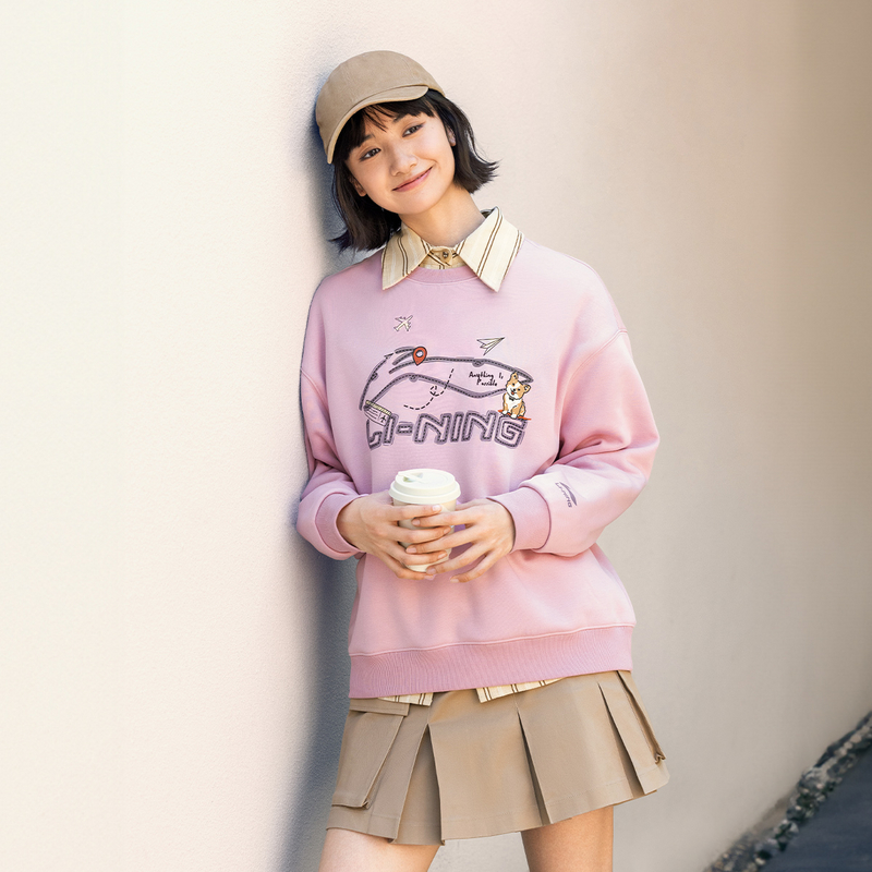 L李宁运动长袖女子时尚休闲宽松套头卫衣AWDUF90