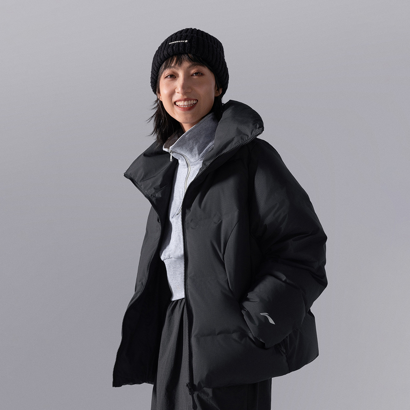 R李宁户外CF溯女保暖80%鸭绒防风防泼水抗静电短羽绒服AYMU472