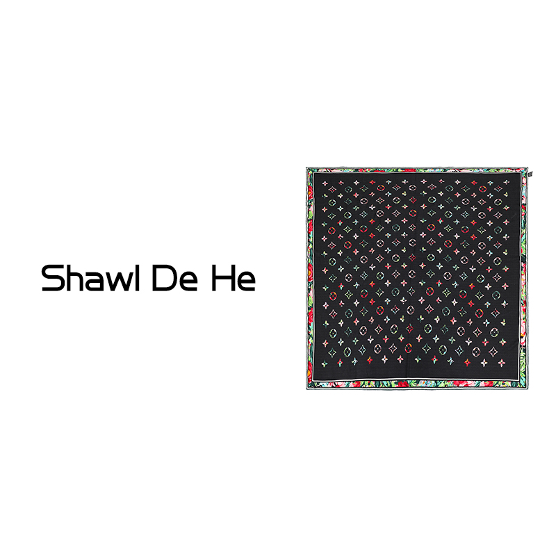 【黑色花海】人字纹丝毛披肩110-135奢侈