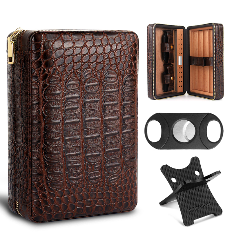 KEENSUN茄神 鳄鱼纹雪松木雪茄保湿盒 雪茄剪雪茄托套装