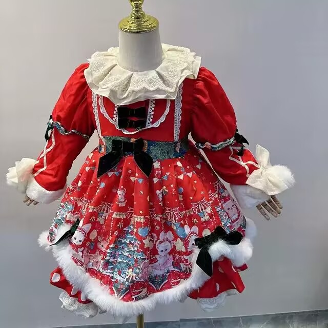 女童洛丽塔连衣裙冬款加绒公主裙2024新款年服童装长袖裙子