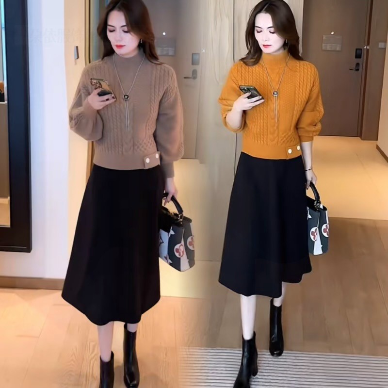 时尚连衣裙套装女2024秋冬新款爆款小个子针织毛衣配半身裙两件套