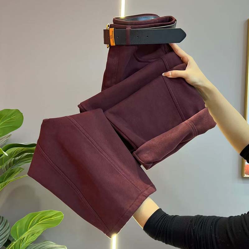 欧货秋冬新款加绒阔腿牛仔裤女宽松高腰香蕉裤弯刀裤