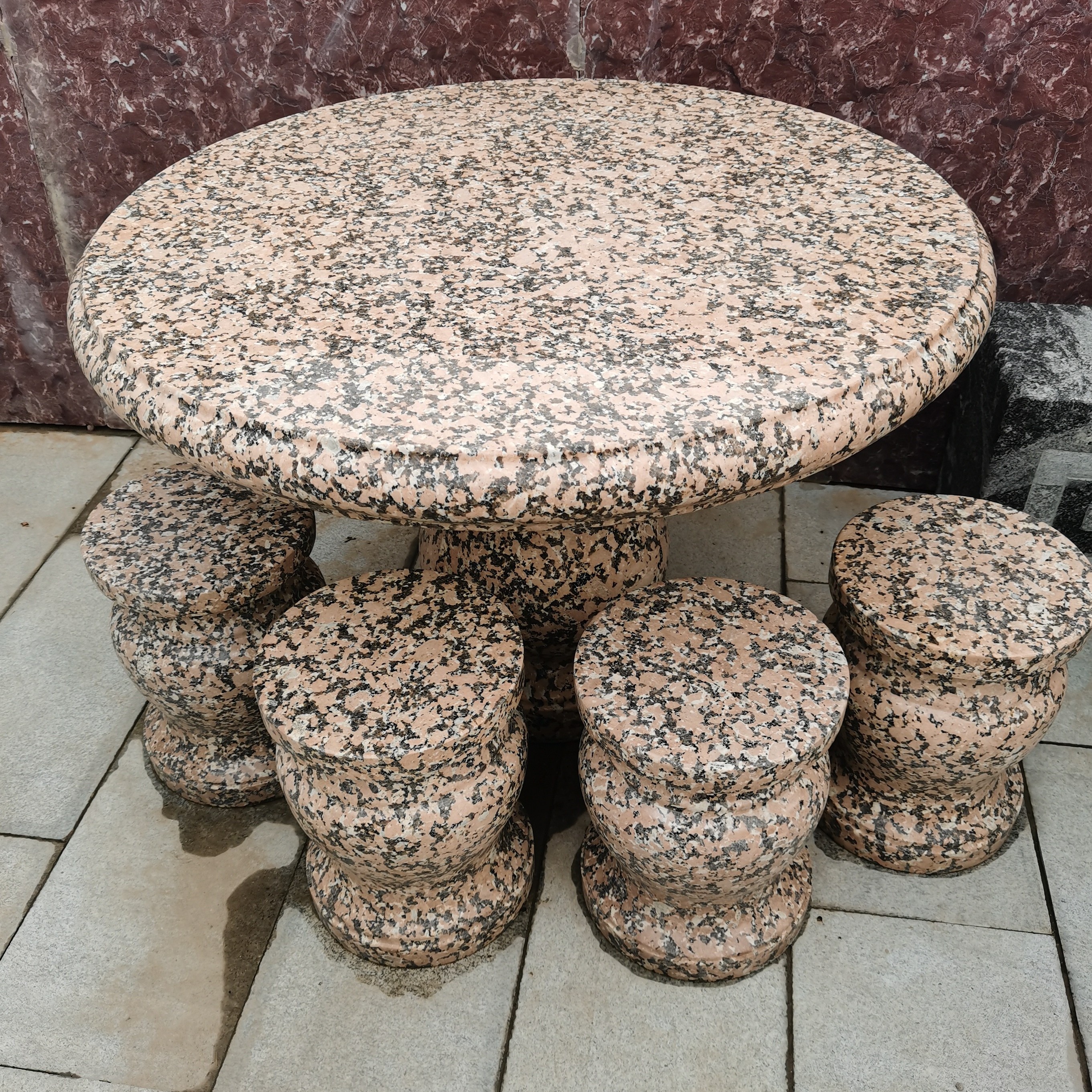 天然大理石花岗岩康宝红石桌石凳户外庭院摆件