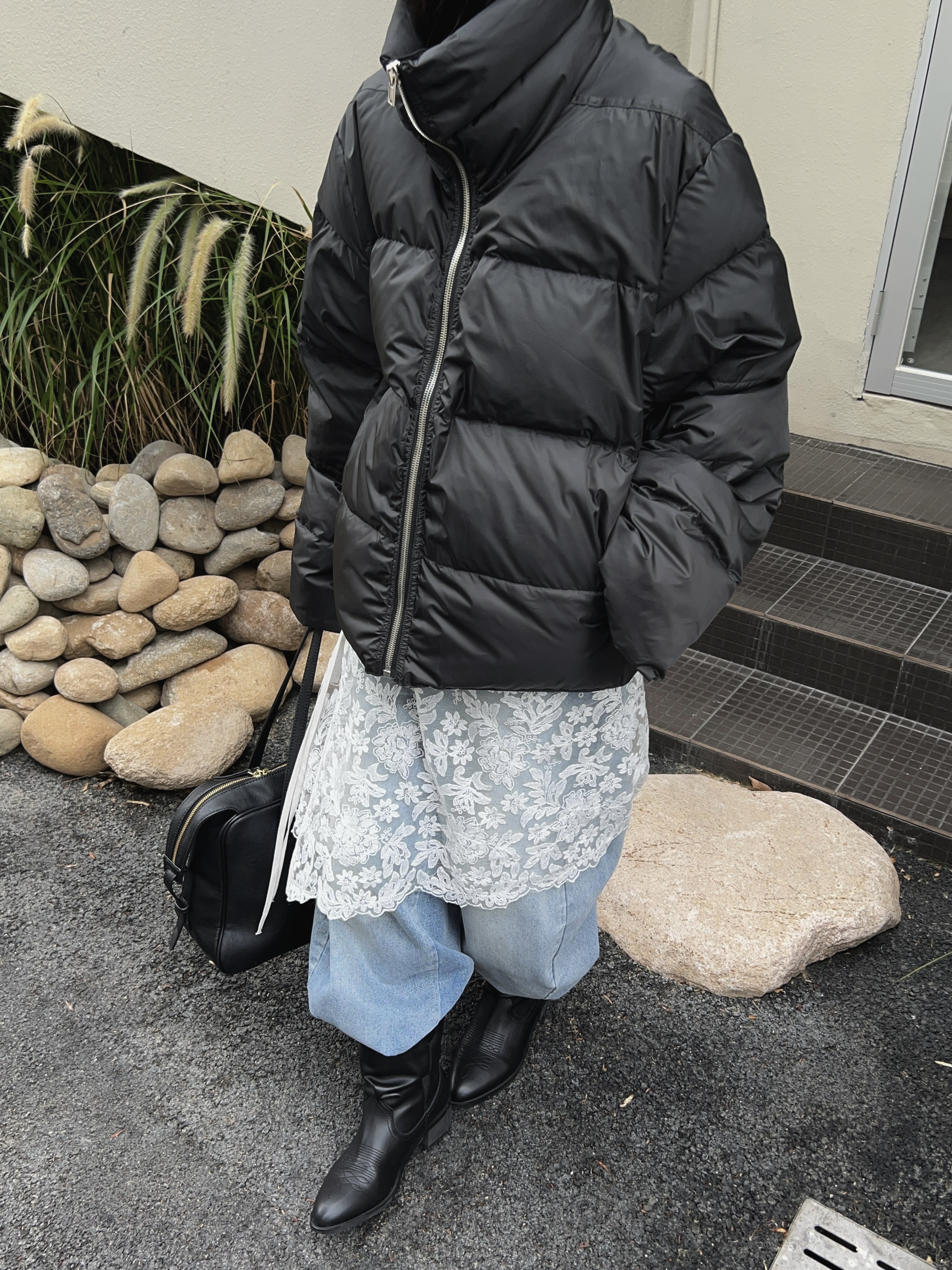 HELLOTANGO《北欧雪季》小众时尚肯豆风保暖立领背带羽绒服J64008#