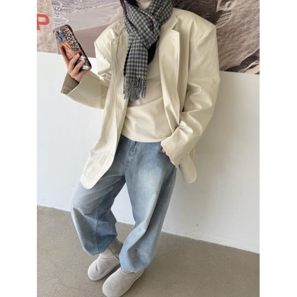 HELLOTANGO《潮酷达人》小众复古时尚高级宽松显瘦西装型皮衣84870#