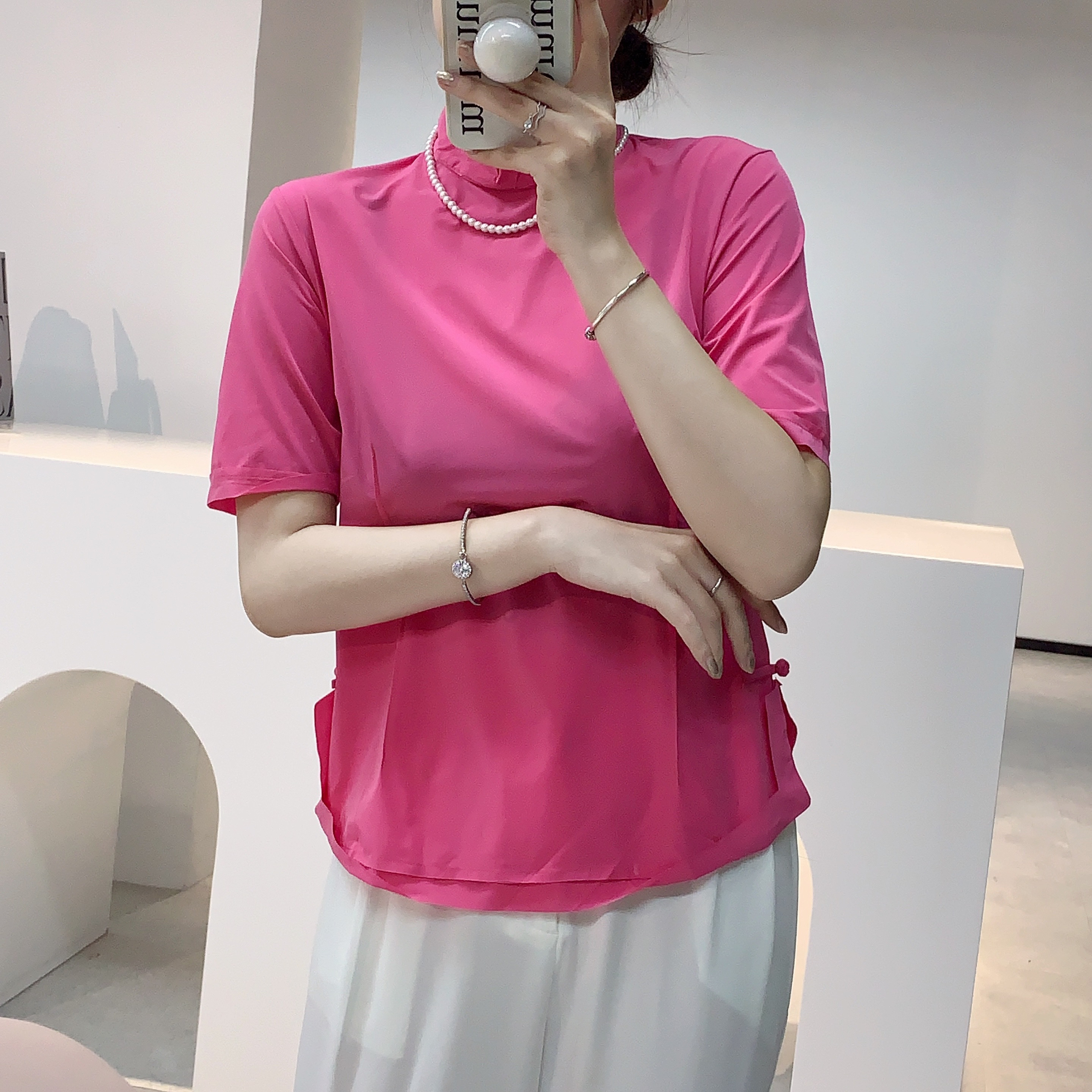 半高领短袖T恤女夏季超好看上衣A0-4200