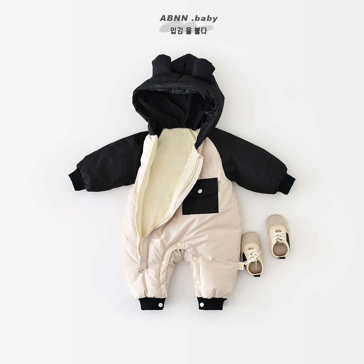 婴儿连体衣加绒棉服儿童新生儿婴儿儿童连帽加厚冬季女宝秋冬加绒