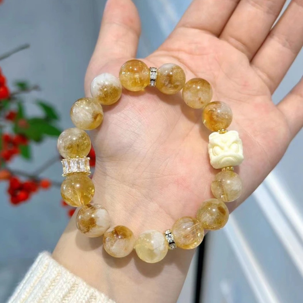 黄塔晶象牙果醒狮水晶手链女母亲节生日礼物多样性发 RD 09001