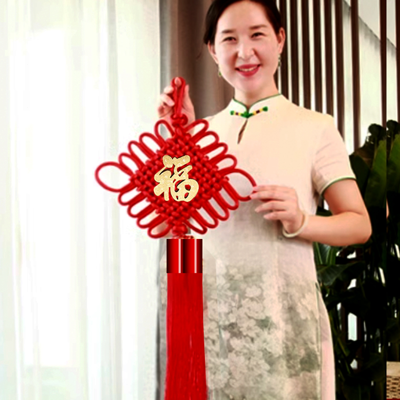 F手编金福中国结 尺寸 手工编织高品质美观尺寸宽35厘米 高90厘米