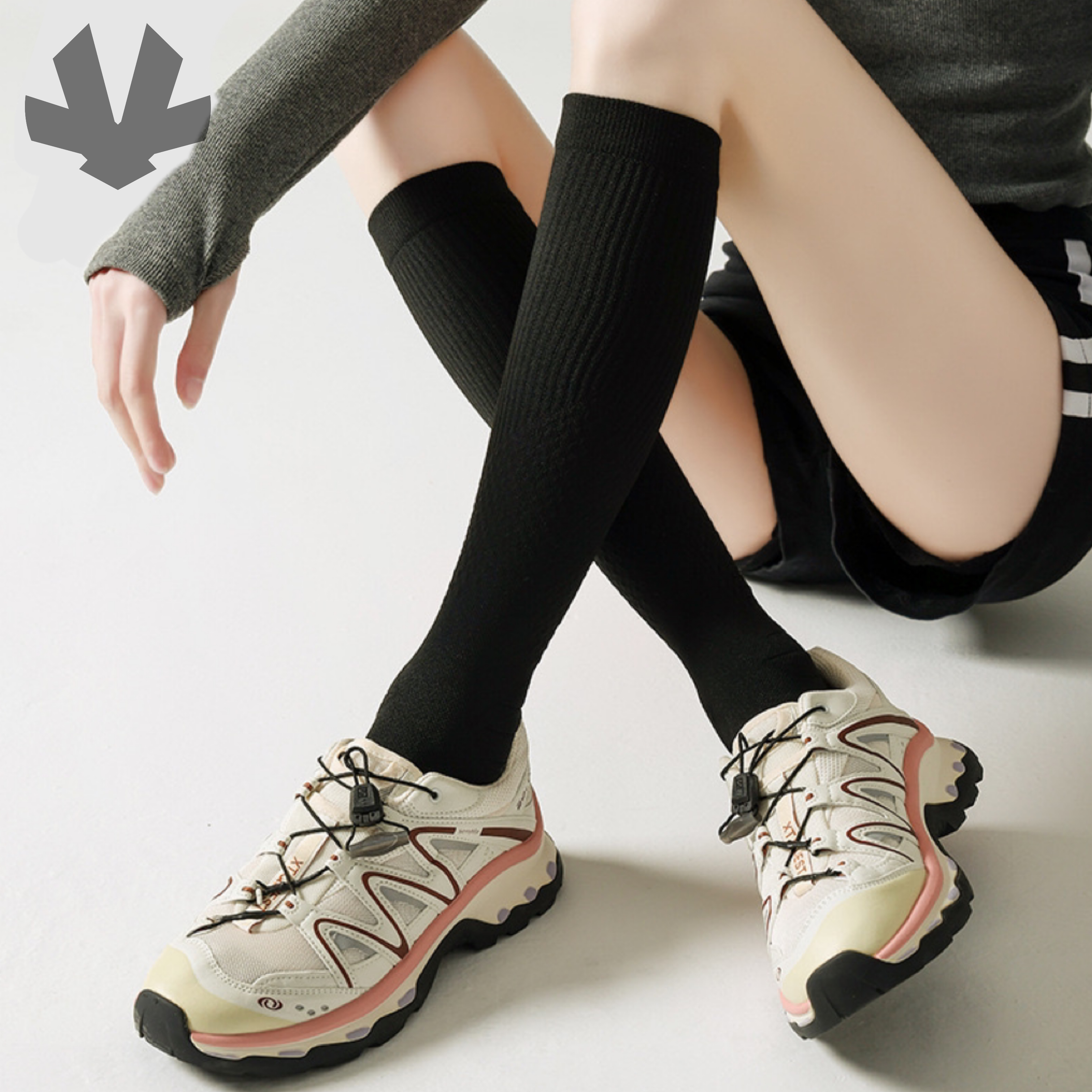 纯色排球袜羽毛球袜篮球袜专业运动健身袜压缩袜运动中筒登山袜