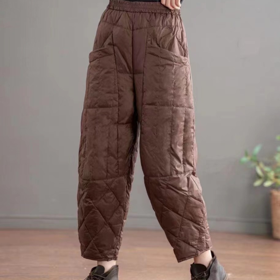 民族风设计感外穿菱形格保暖裤