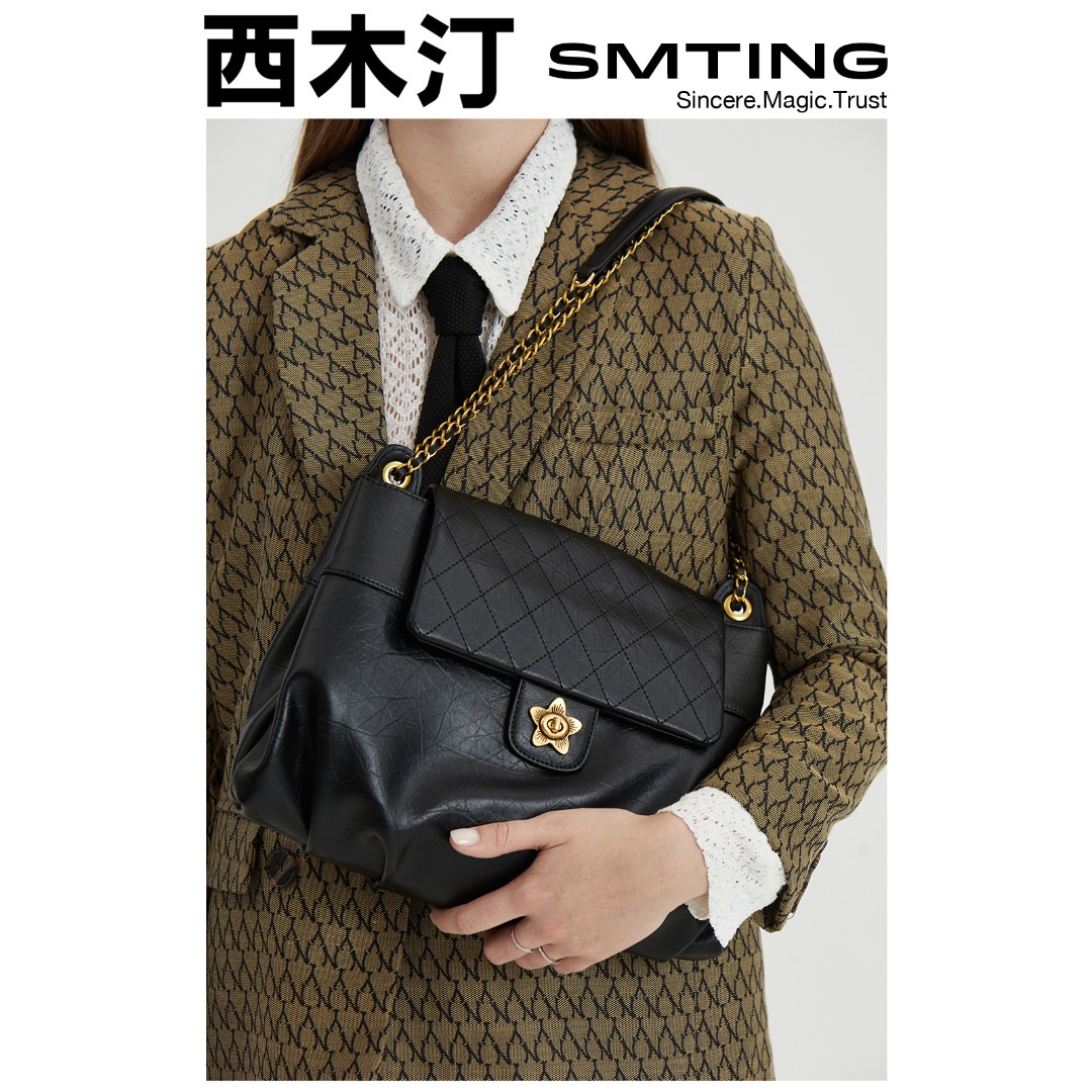  【西木汀】黑森林 菱格链条腋下肩包女大容量单肩包小众气质（直播）