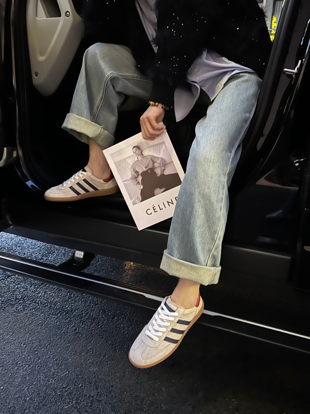 JIELA新款三杠红色德训鞋女真皮中底复古运动休闲鞋板鞋220117