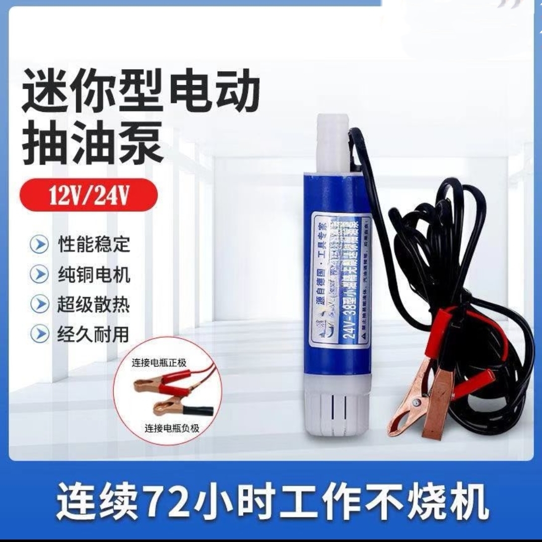 38迷你型铜芯抽油泵纯铜电瓶带动使用抽油泵12v24 v 抽油神器塑料