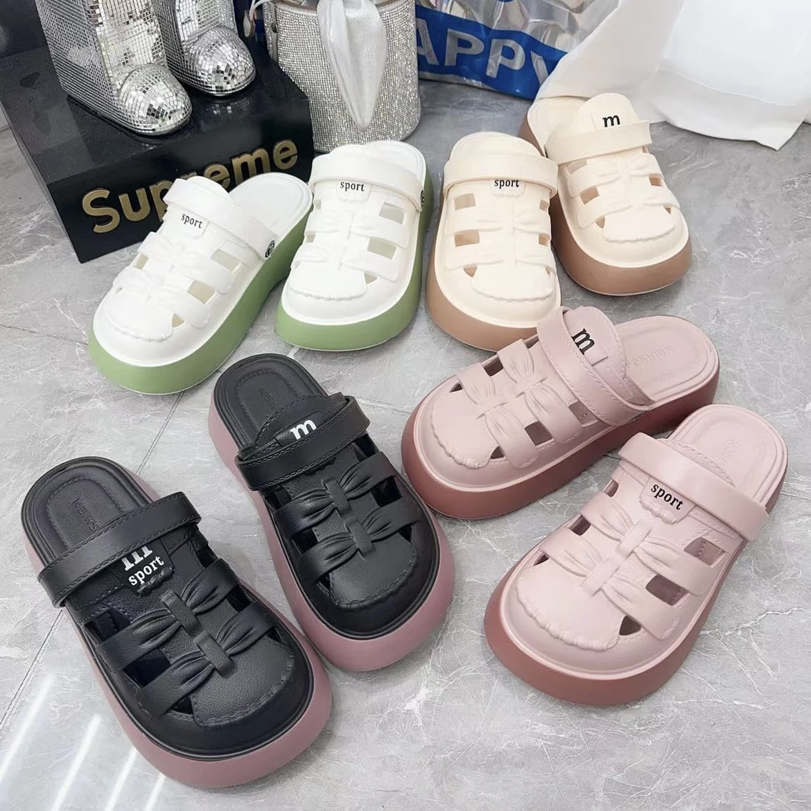 【达人专属】801少女风厚底4厘米EVA两穿洞洞鞋